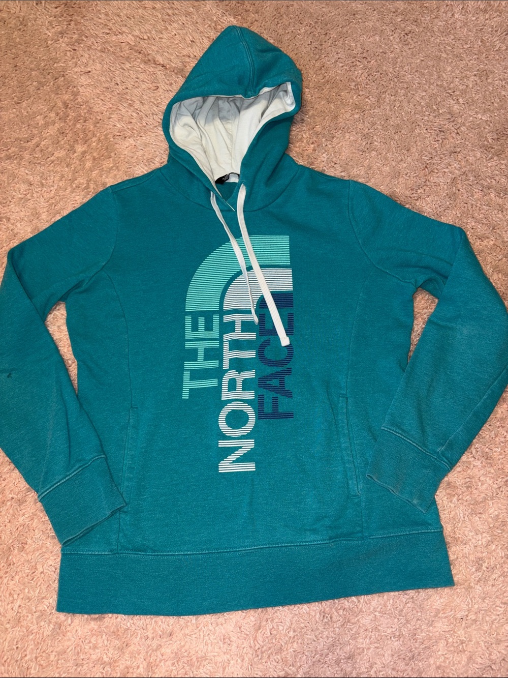 The North Face Teal Hoodie Pullover Sweatshirt Lined Hood Thru Pocket Womens M